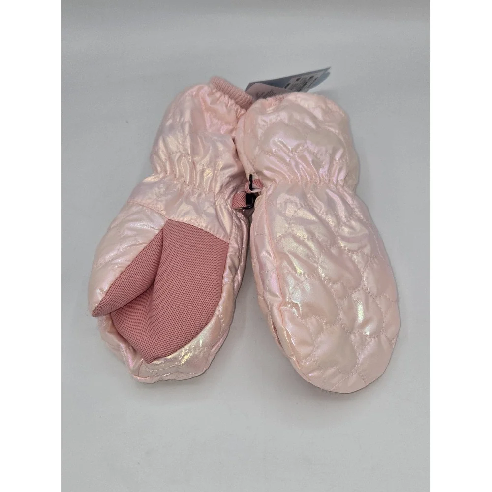 Cat & Jack Baby‎ Girls' Pink Shiny Quilted Foil Heart Extended Wrist Mittens NWT